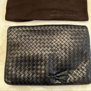 Bottega Veneta large woven leather flap pouch with tassels